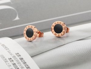 Серьги гвоздики с черным кругом и циферблатом