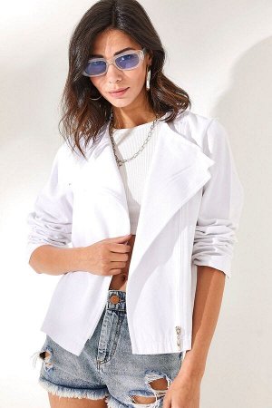 Женская белая габардиновая хлопковая куртка с воротником на молнии CKT-19000339