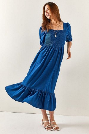 Женское повседневное платье миди цвета индиго с блестками ELB-19001919