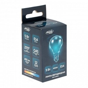 Лампа светодиодная Luazon Lighting, G45, 5 Вт, E14, 450 Лм, 4000 К, дневной свет
