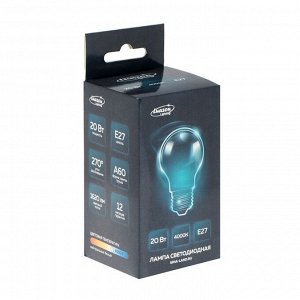 Лампа светодиодная Luazon Lighting, A60, 20 Вт, E27, 1620 Лм, 4000 К, дневной свет