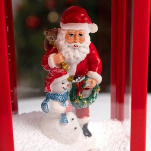 Светодиодная фигура «Фонарь с Дедом Морозом и снеговиком» 18 x 41 x 18 см, пластик, батарейки ААх3 (не в комплекте), USB, свечение белое