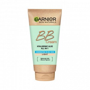 GARNIER BB-Крем для лица Гиалуроновый Алоэ-уход 5в1 SPF25 50 мл светло-бежевый для смеш. и жирной кожи