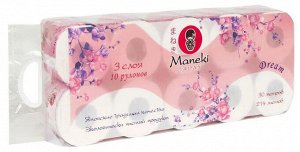 Бумага туалетная с ароматом САКУРЫ Maneki Dream 3 слоя, 214л, 30м, гладкая, белая, 10 рул/упаковка