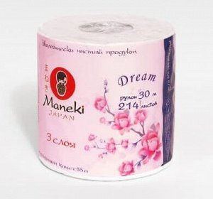 Бумага туалетная с ароматом САКУРЫ Maneki Dream 3 слоя, 214л, 30м, гладкая, белая, 10 рул/упаковка