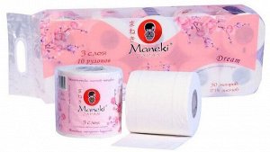 Бумага туалетная с ароматом САКУРЫ Maneki Dream 3 слоя, 214л, 30м, гладкая, белая, 10 рул/упаковка