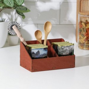 Органайзер деревянный для чая и кухонных принадлежностей Доляна, 17,2x10,4x8,8 см, цвет мокко