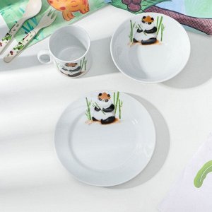 Набор детской фарфоровой посуды «Панда», 3 предмета: кружка 200 мл, миска 350 мл, тарелка d=17 см