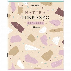 Тетрадь А5, 96 л., BRAUBERG, скоба, клетка, TWIN-лак, "Natura Terrazzo", 404431