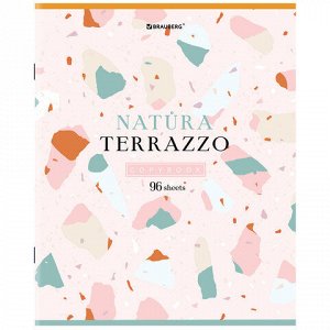 Тетрадь А5, 96 л., BRAUBERG, скоба, клетка, TWIN-лак, "Natura Terrazzo", 404431