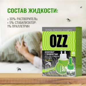 OZZ-Комплект с Жидкостью Standart 45 ночей от комаров, 30мл, 021211