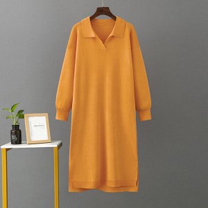 Женское трикотажное платье-рубашка оверсайз, цвет оранжевый