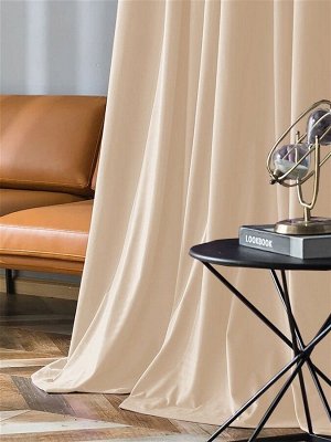 Шторы бархат персиковый, Ширина: 1,5м, Тип крепления: Шторная лента