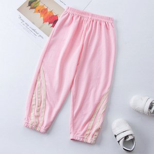 Детские спортивные брюки с полосками, на резинке, цвет розовый