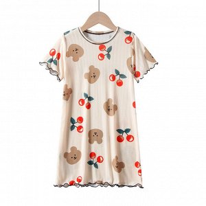 Платье-сорочка с принтом и короткими рукавами для девочки, цвет бежевый
