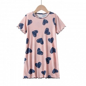 Платье-сорочка с принтом "Сердечки" и короткими рукавами для девочки, цвет розовый