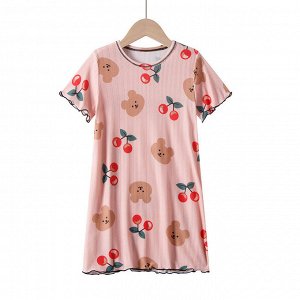 Платье-сорочка с принтом и короткими рукавами для девочки, цвет розовый