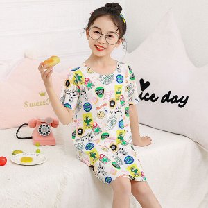 Платье-сорочка с разноцветным принтом и короткими рукавами для девочки
