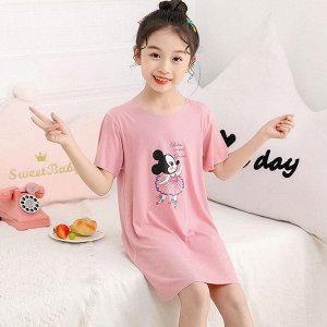 Платье-сорочка с принтом и короткими рукавами для девочки, цвет розовый