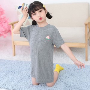 Платье-сорочка с короткими рукавами для девочки, цвет серый