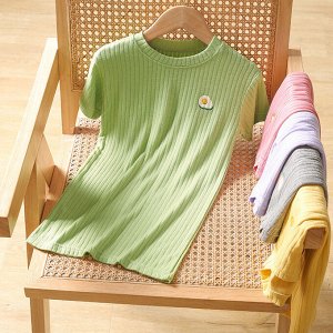 Платье-сорочка с короткими рукавами для девочки, цвет зелёный