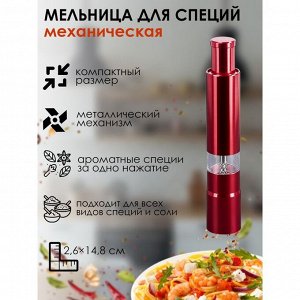 Мельница для специй Доляна «Элит», 15x3 см, металлический механизм, красная
