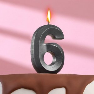 Свеча в торт "Грань" ,цифра 6 , графит, 6,5 см