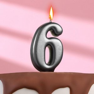 Свеча в торт "Овал" ,цифра 6 , графит, 6,3 см