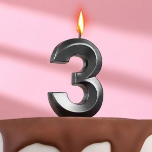 Свеча в торт "Грань" ,цифра 3 , графит, 6,5 см