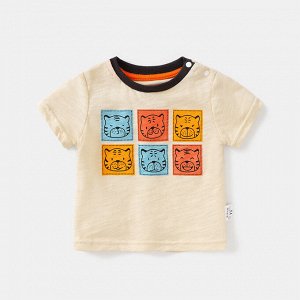 Детская футболка, принт "тигрята", цвет абрикосовый