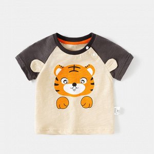 Детская футболка, принт "тигренок", цвет абрикосовый/серый