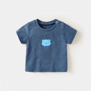 Детская футболка, принт "мишка", цвет синий