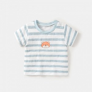 Детская футболка, принт "полоски", цвет белый/голубо-серый