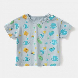 Детская футболка, принт "животные", цвет синий