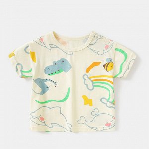 Детская футболка, принт "животные", цвет молочный