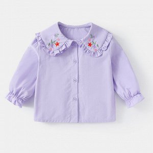 Детская рубашка, вышивка "цветы", цвет сиреневый