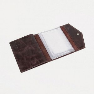 Обложка для документов 2 в 1, TEXTURA, на кнопке, для автодокументов и паспорта, коричневая