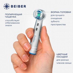BEIBER®️ Насадки отбеливающие WHITE  с КОЛПАЧКАМИ для электрических зубных щеток, совместимые с "Oral-B" EB18-P, 2шт.
