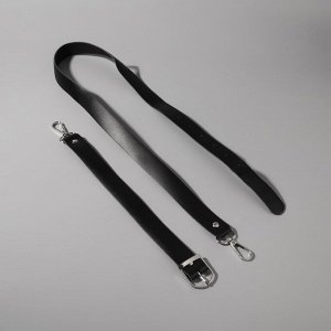 Ручка для сумки из натуральной кожи, регулируемая, с карабинами, 125 ± 2 см x 2,5 см, цвет чёрный/серебряный