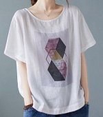 Футболка из хлопка и льна, свободная, белый