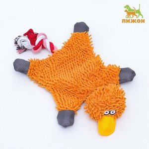Игрушка текстильная "Косматая утка" , 32 х 19 см, оранжевая