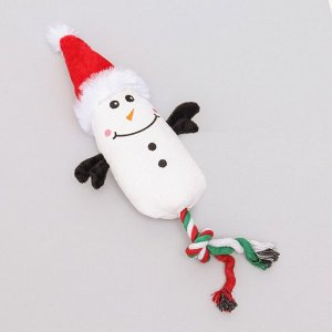 Игрушка мягкая для собак «Снеговик с канатом» с пищалкой, 39x13 см