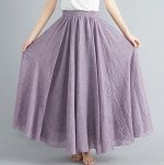 Летняя воздушная юбка из хлопка и льна, однотонная, лаванда