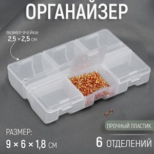 Органайзер, 9 x 6 x 1,8 см, 6 отделений, цвет прозрачный