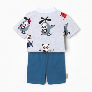 Комплект (футболка/шорты) детский, цвет индиго/панды, рост