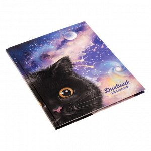 Дневник школьный для 1-11 класса, ""Чёрный котик"", твердая обложка, ламинация ""софт-тач"" вельвет, бло