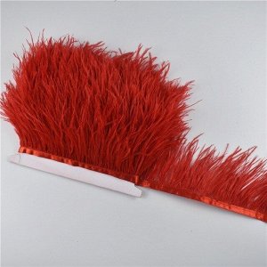 Тесьма декоративная с перьями, ширина 11см, цвет красный