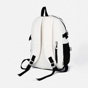 Рюкзак молодёжный из текстиля на молнии, 3 кармана, цвет белый/чёрный