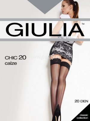 Чулки Chic 20 (Giulia) чулки с круж. резинкой 8см на силикон основе, имитация шва