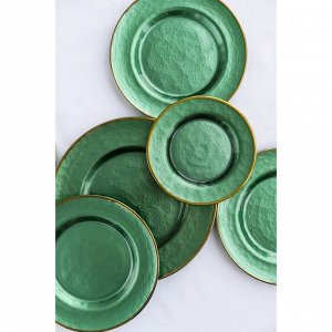 Тарелка стеклянная десертная «Эмеральд», d=21,5 см, цвет зелёный с золотой отводкой